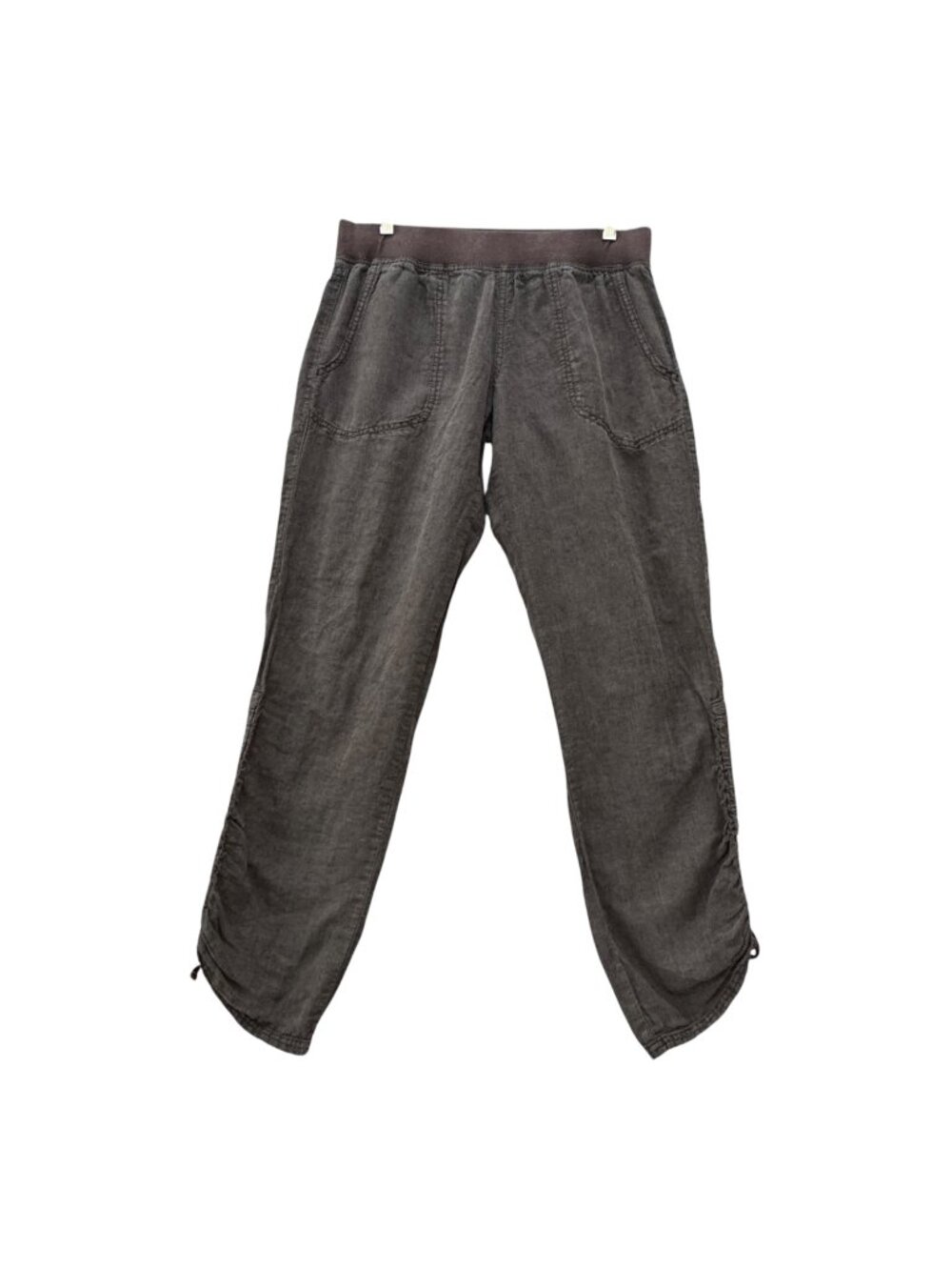 Toad & Co. Linen Pants Size 26 Charcoal Brown Ruched Tie Ankle Hems